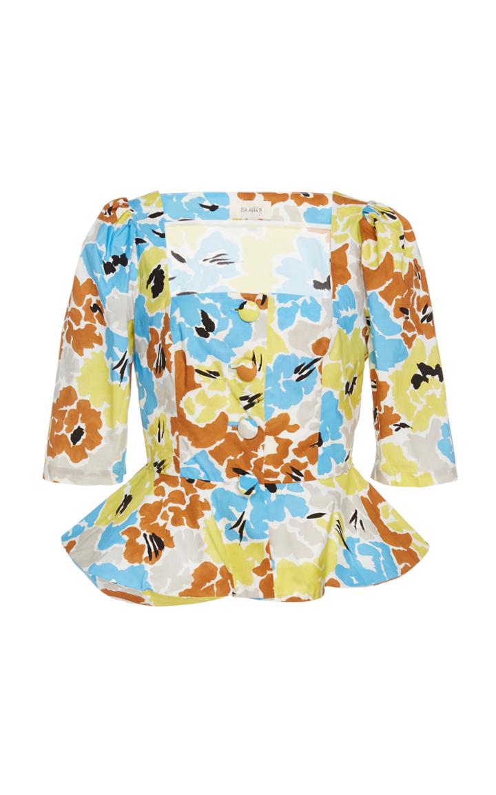 Isa Arfen Ponza Printed Cotton-poplin Peplum Top