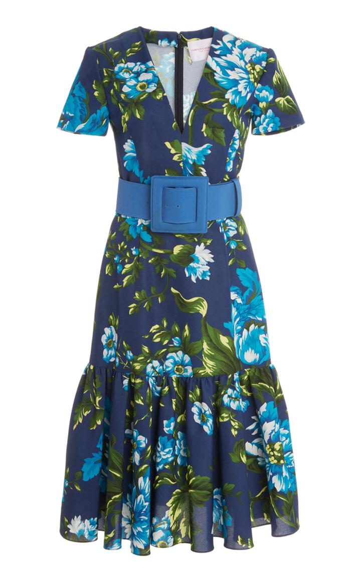 Moda Operandi Carolina Herrera Short Sleeved Cotton-blend Floral Dress