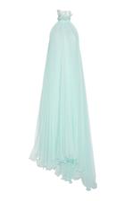 Monique Lhuillier Asymmetric Pleated Chiffon Gown