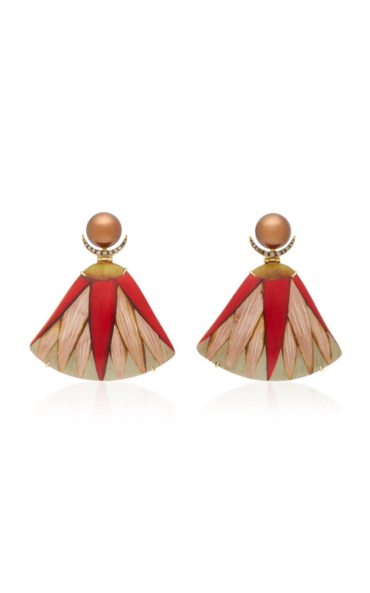 Silvia Furmanovich Marquetry Fan Pearl Earrings