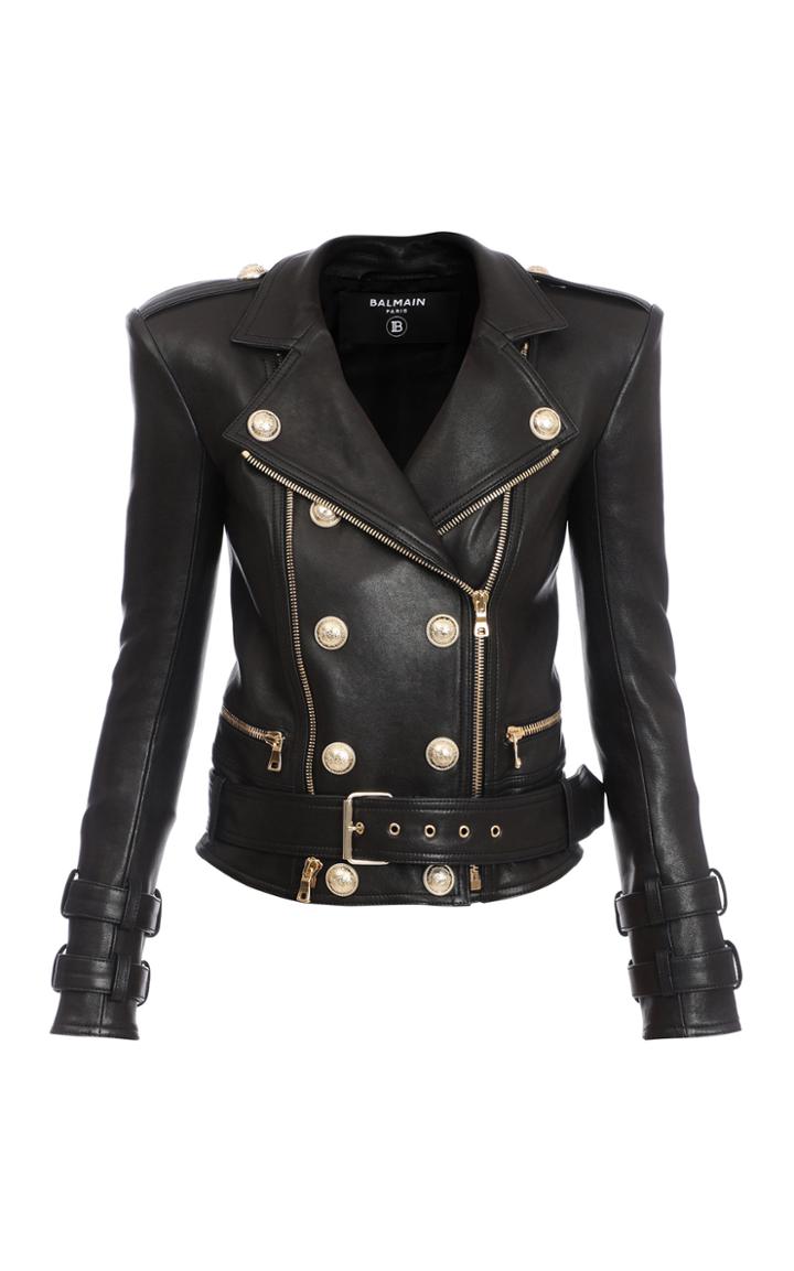 Balmain Structured Button-front Leather Jacket