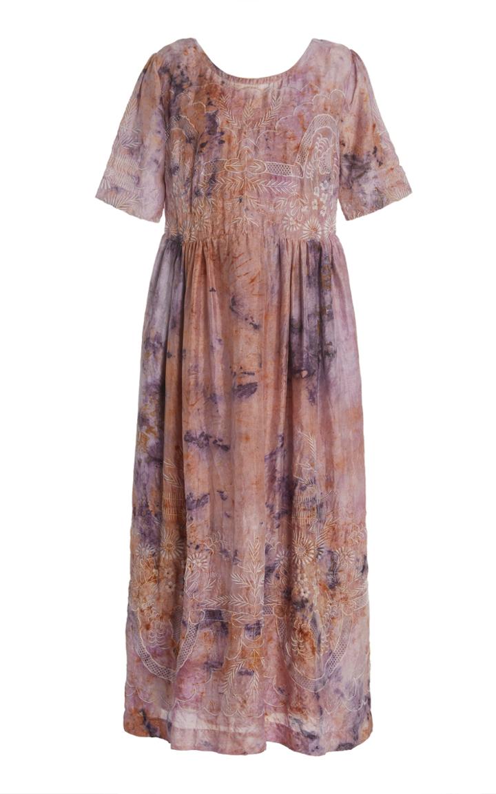 Moda Operandi Mimi Prober Amelie Oversized Embroidered Tie-dyed Organic Silk Midi Dr