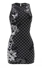 Balmain Sleeveless Grid Sequin Embroidered Dress