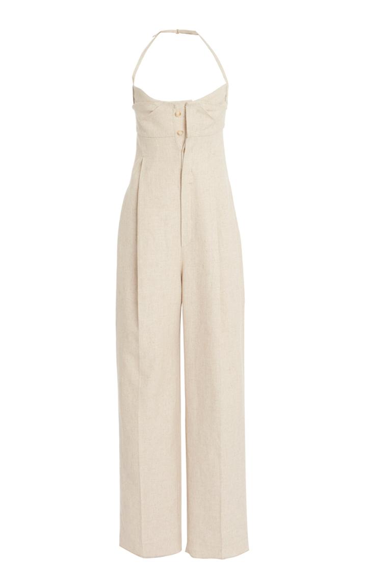 Jacquemus Loya Linen-blend Wide-leg Halter Jumpsuit