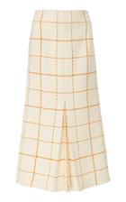 Victoria Beckham Windowpane Virgin Wool Midi Skirt