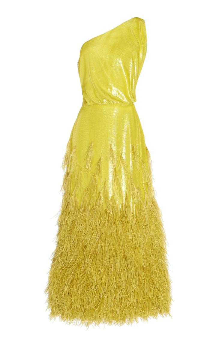 Rochas Onward One-shoulder Ostrich Feather Dress