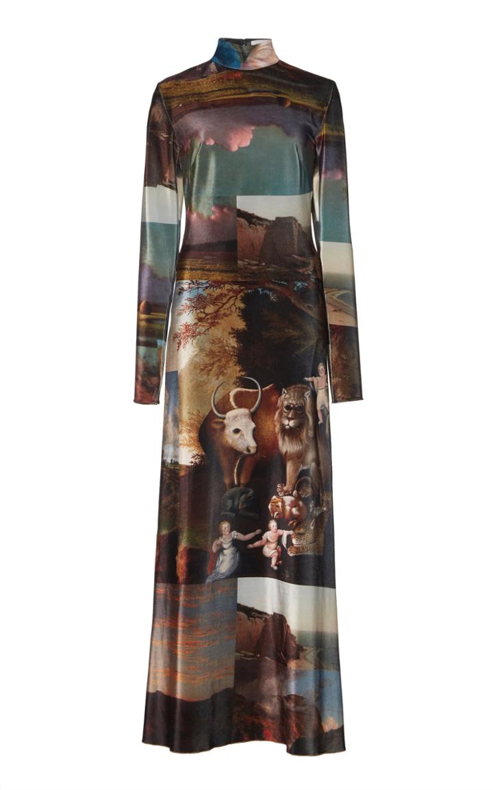 Sandra Mansour Velvet Printed Long Dress
