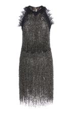 Naeem Khan Lace Trim Embellished Fringe Dress