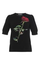 Dolce & Gabbana Short Sleeve Rose Applique Knit