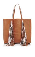 Sara Battaglia Fringed Leather Everyday Shopper In Cognac And Silver