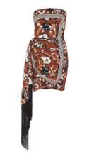 Oscar De La Renta Fringe-trimmed Embroidered Velvet Strapless Dress