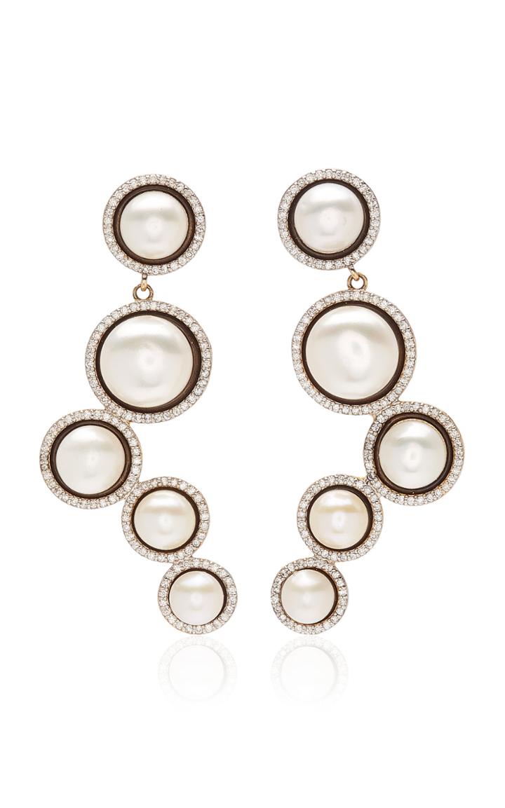 Moda Operandi Mateo 14k Yellow Gold Pearl And Diamond Enamel Earring