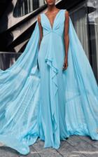 Moda Operandi Naeem Khan Chiffon Gown With Cape And Star Appliques