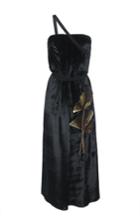 Attico Veronica Strapless Velvet Dress With Metal Leaf Application