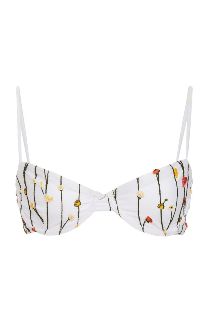 Moda Operandi Agua By Agua Bendita Mostoza Enedadera Embroidered Bikini Top Size: Xs
