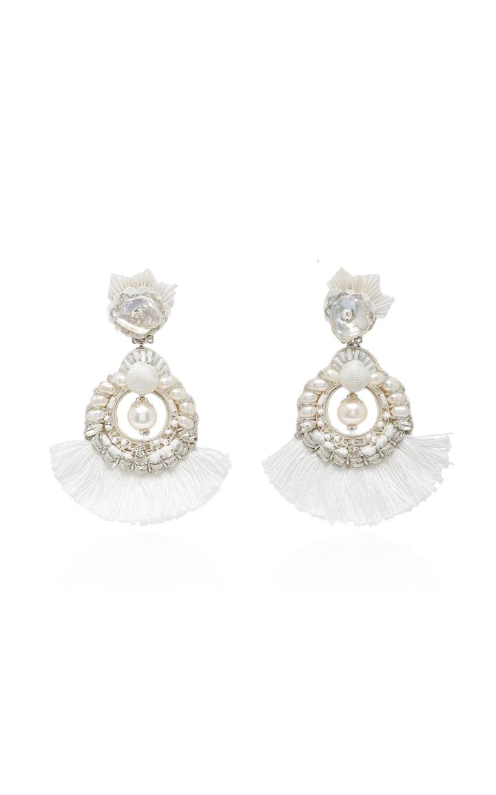 Ranjana Khan White And Blue Pearl Chandelier Earring
