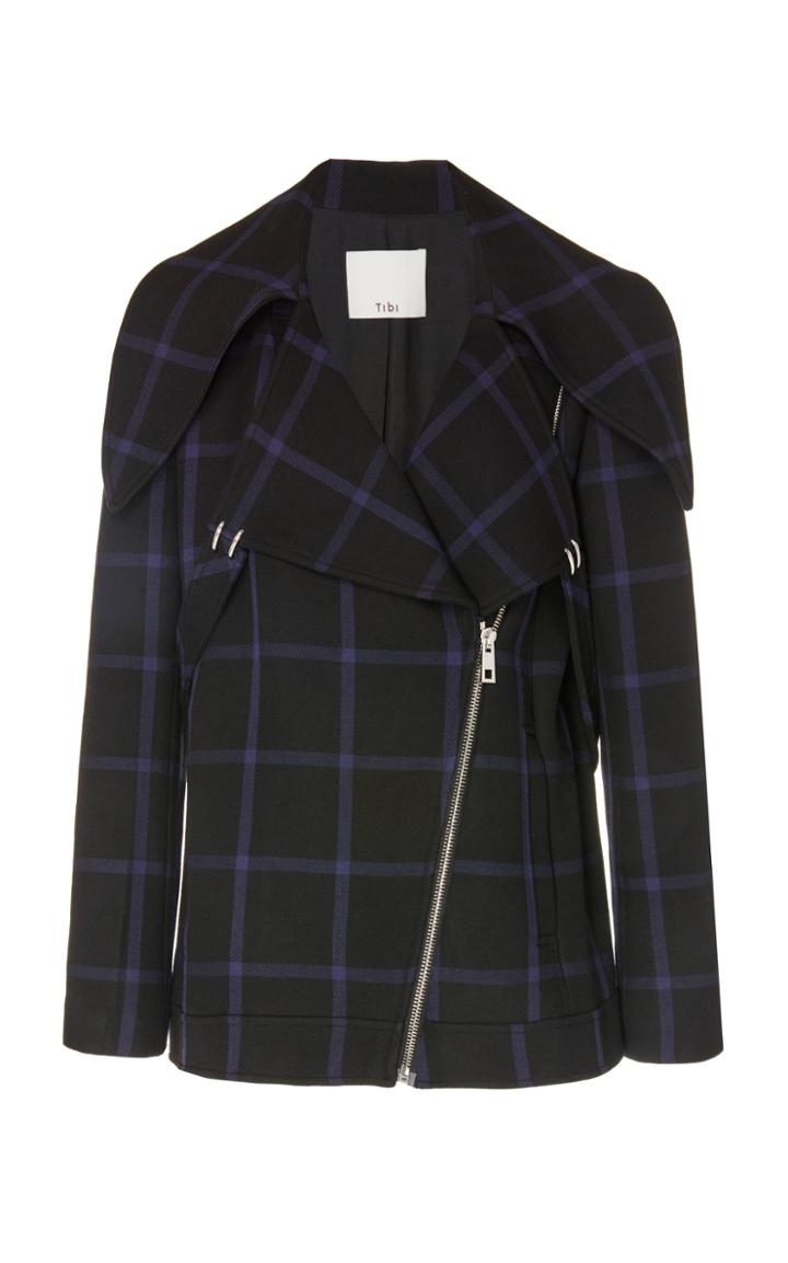 Tibi James Checked Twill Moto Jacket