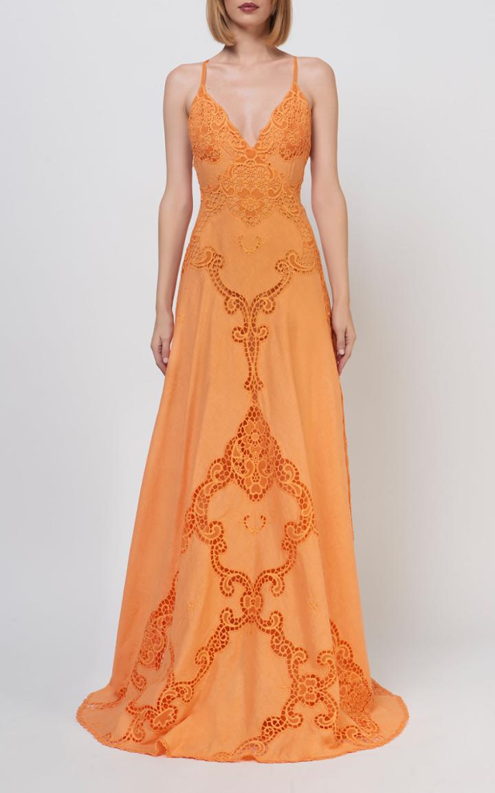 Moda Operandi Costarellos Jonna Lace-trimmed Linen Gown