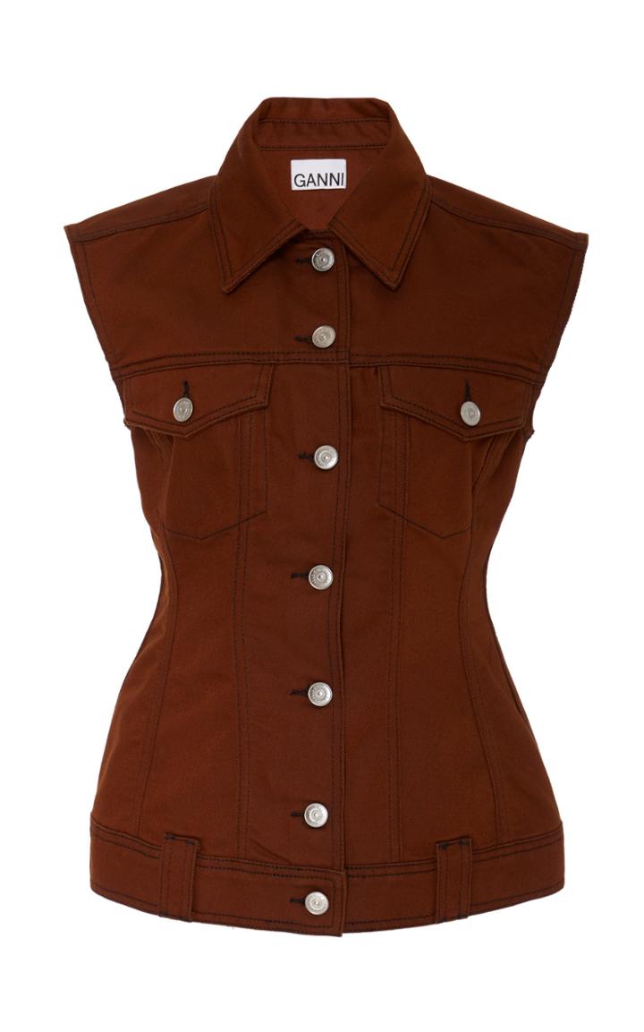 Ganni Mixed Denim Sleeveless Peplum Top