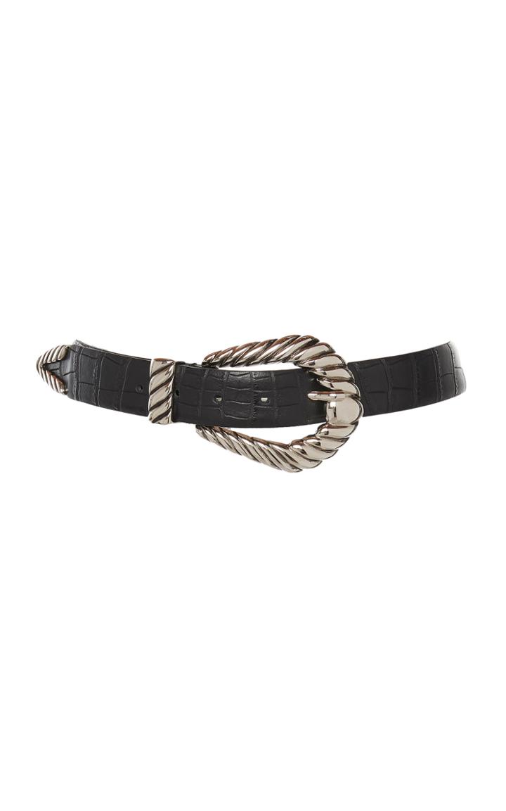 Alberta Ferretti Silver-tone Buckle Croc Effect Leather Belt