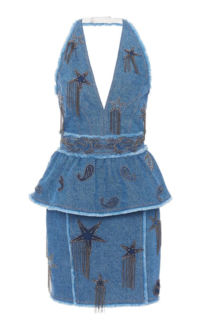 Dundas Embellished Halter Denim Mini Dress