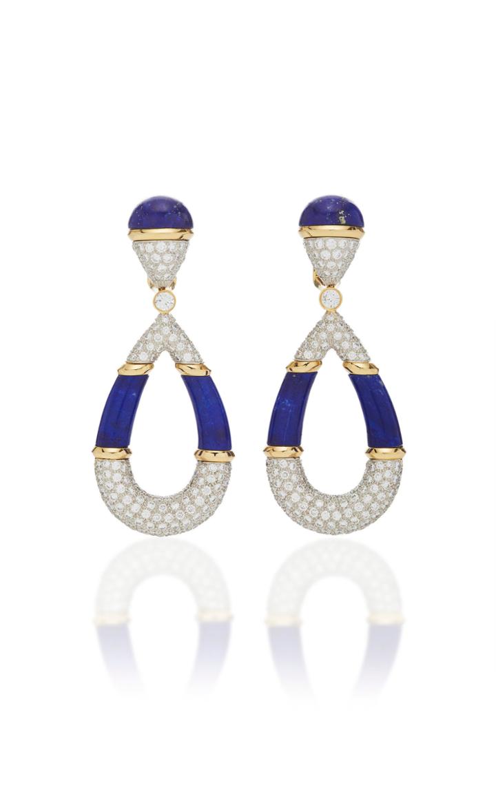 David Webb Couture Carved Lapis Earrings