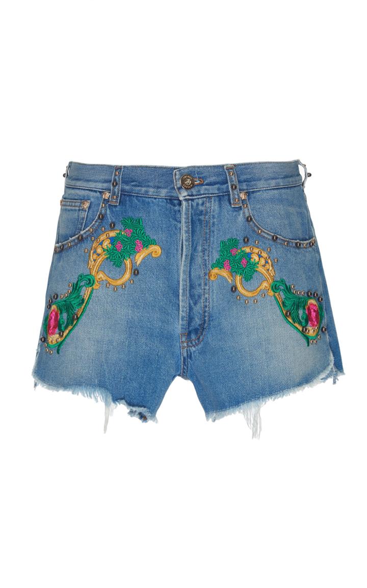 Versace Embroidered Denim Shorts