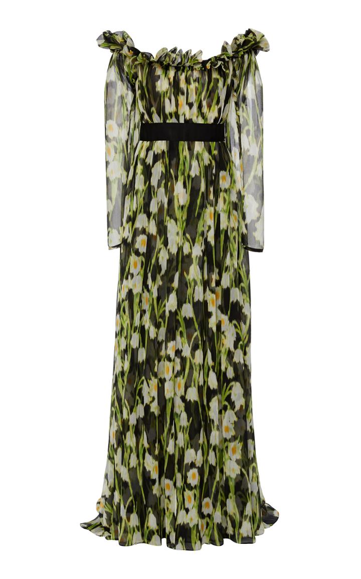 Carolina Herrera Off-the-shoulder Floral-print Silk-crepon Gown