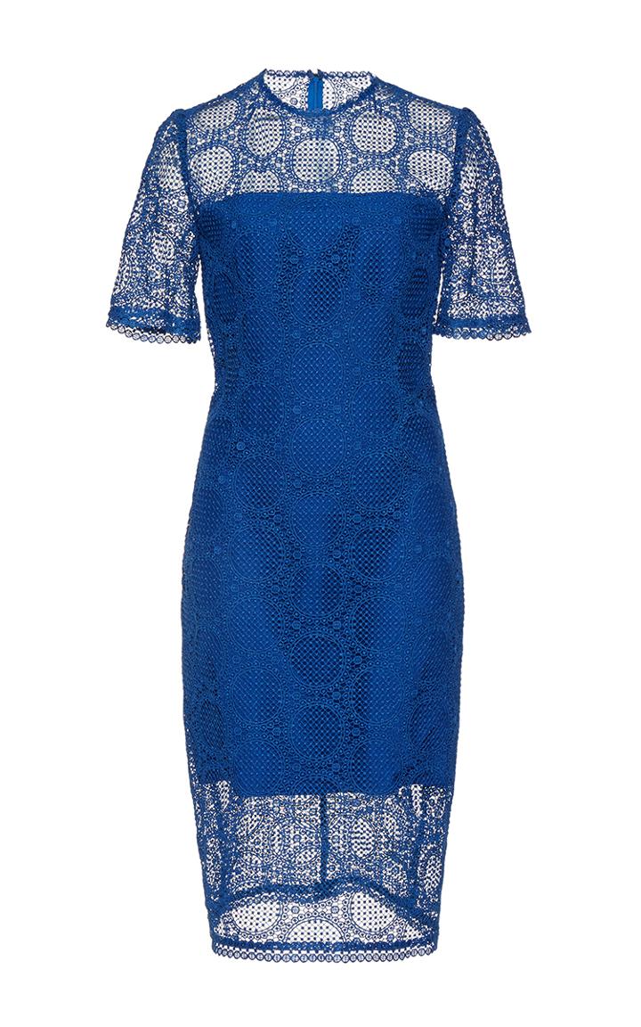Costarellos Guipure Lace Illusion Detail Dress
