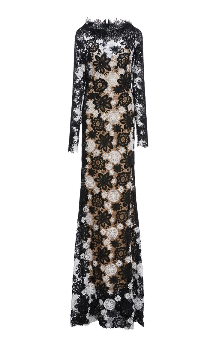 Naeem Khan Long Sleeve Lace Gown