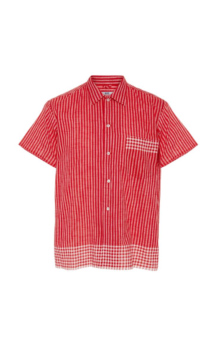 Bode Stripe Check Bowling Shirt