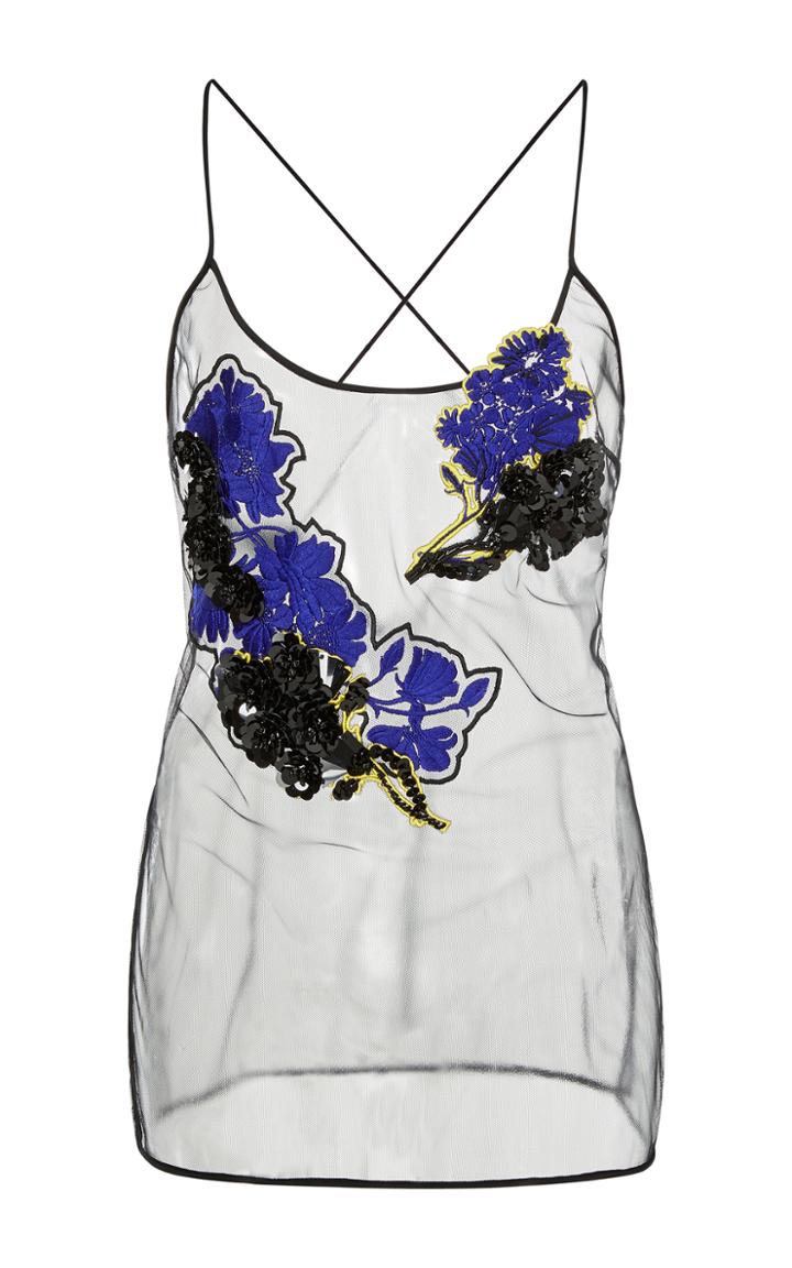 Versace Floral Embellished Tulle Top