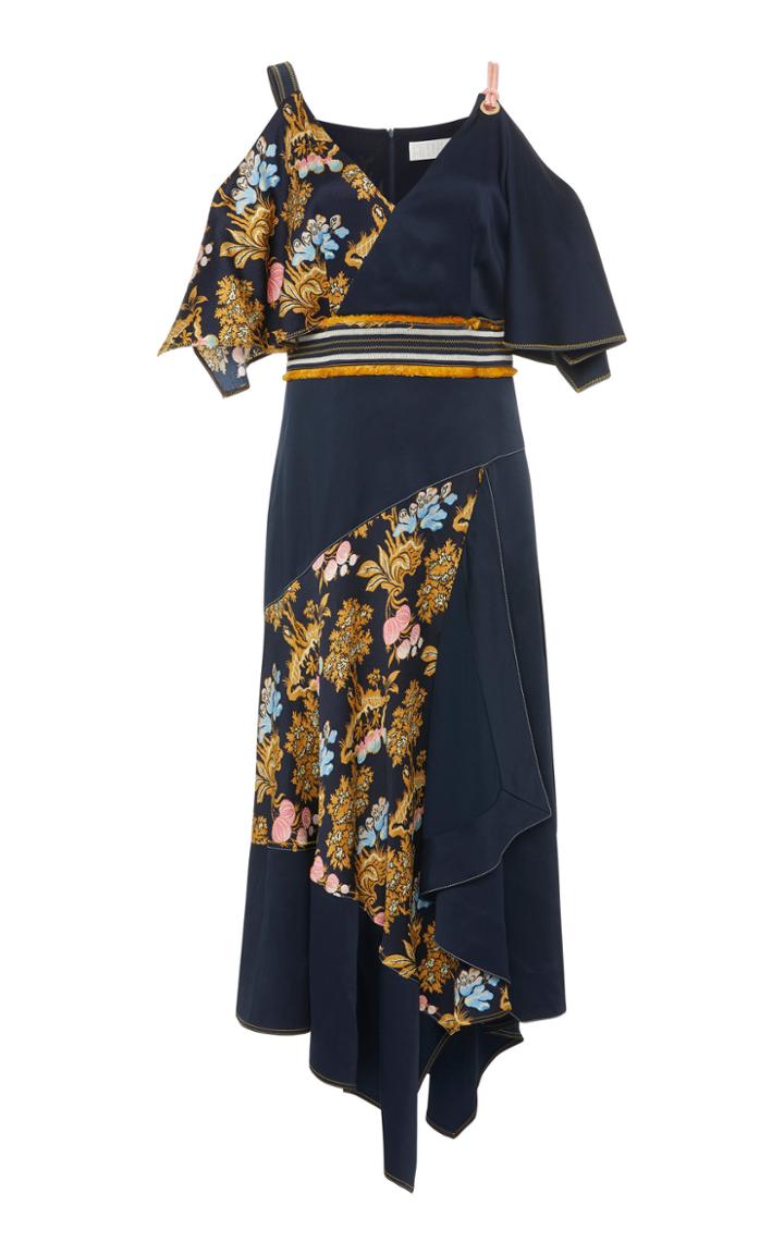 Peter Pilotto Asymmetric Cold-shoulder Printed Silk Dress