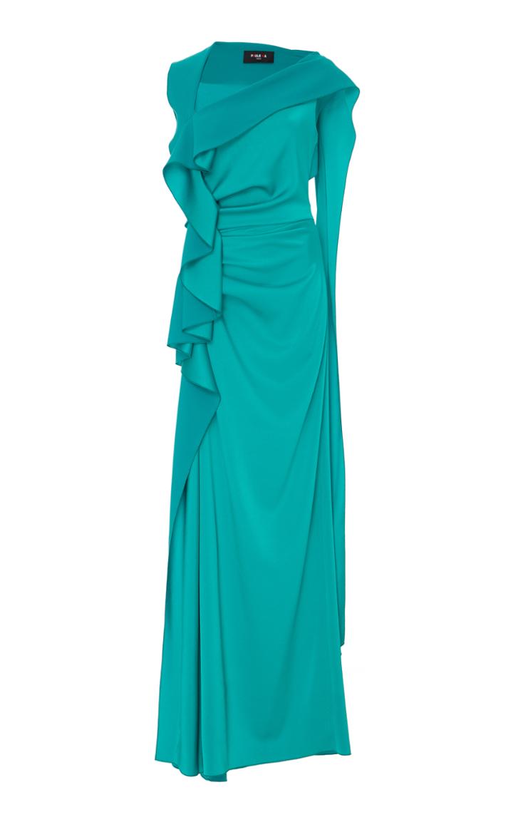 Paule Ka Satin Crepe Ruffle Draped Gown