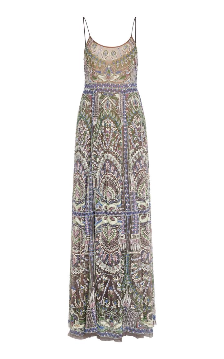 Cucculelli Shaheen Palm Embroidered Tulle Gown