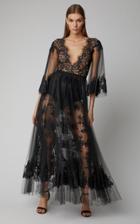 Oscar De La Renta Layered Lace Gown With Embroidered Hems