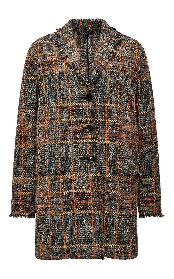 Etro Windowpane Tweed Three Button Coat