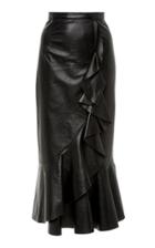 Michael Kors Collection Ruffled Leather Midi Skirt