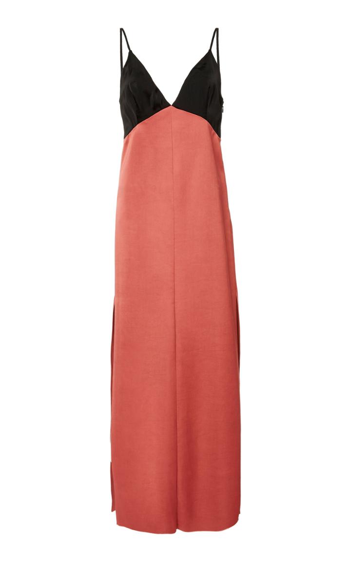 Marina Moscone Two-tone Satin Maxi Dress
