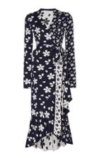 Oscar De La Renta Floral-patterned Silk Midi Wrap Dress