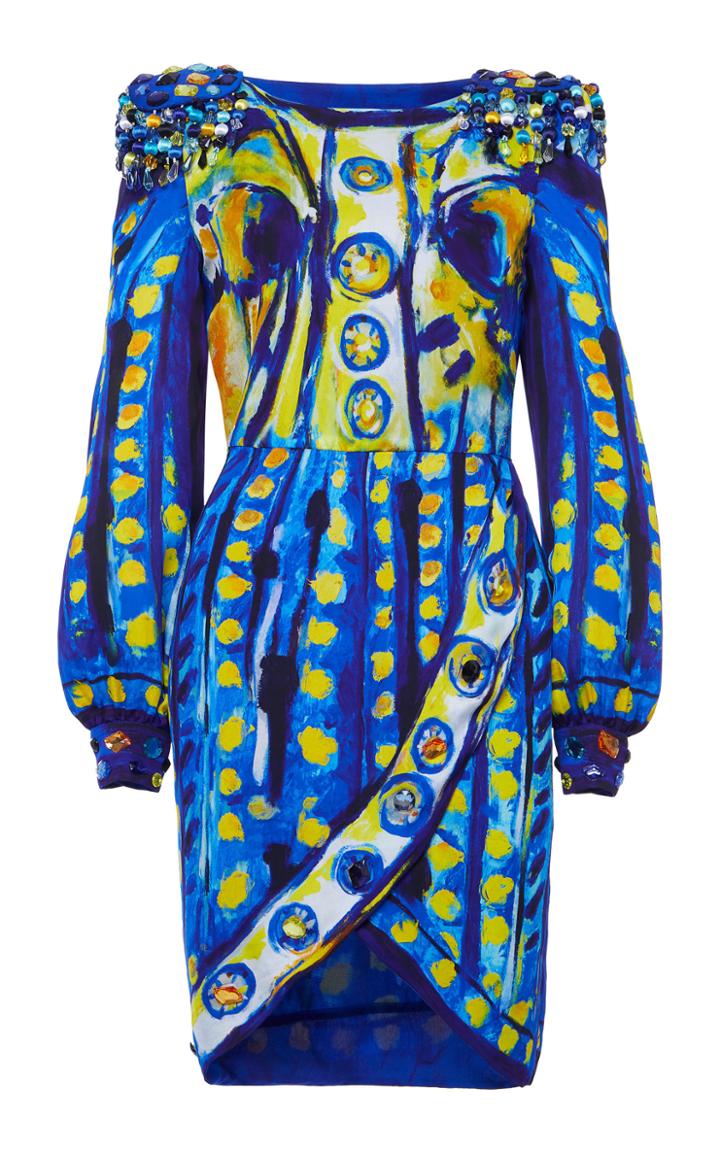 Moda Operandi Moschino Asymmetric Embroidered Satin Dress Size: 38