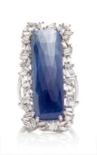 Suzanne Kalan One-of-a-kind Sapphire Ring With Diamond Baguettes
