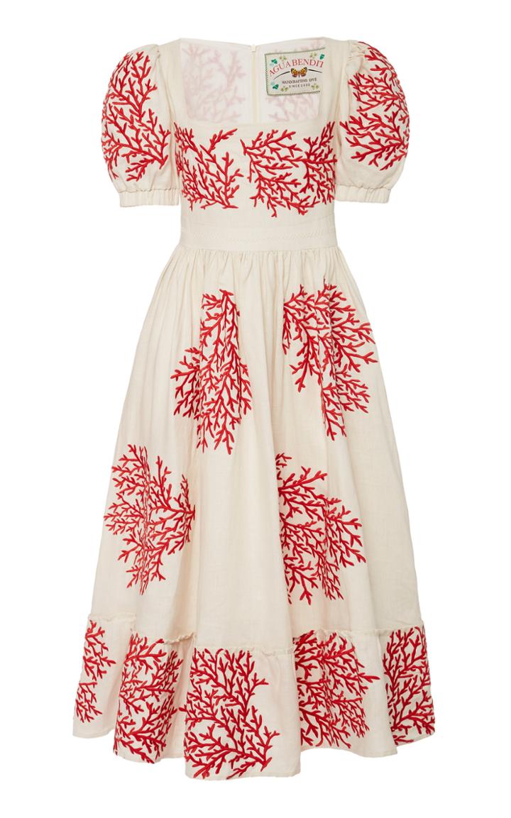 Agua By Agua Bendita Pomelo Coralina Embroidered Midi Dress