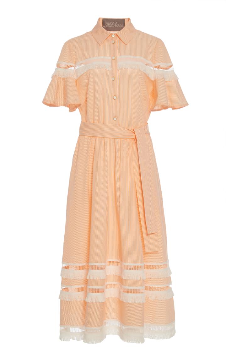 Lela Rose Fringe Inset Flutter Sleeve Shirt Dress