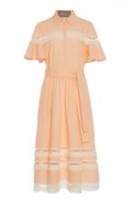 Lela Rose Fringe Inset Flutter Sleeve Shirt Dress