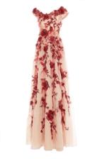 Marchesa Feather Embroidered Off The Shoulder Gown