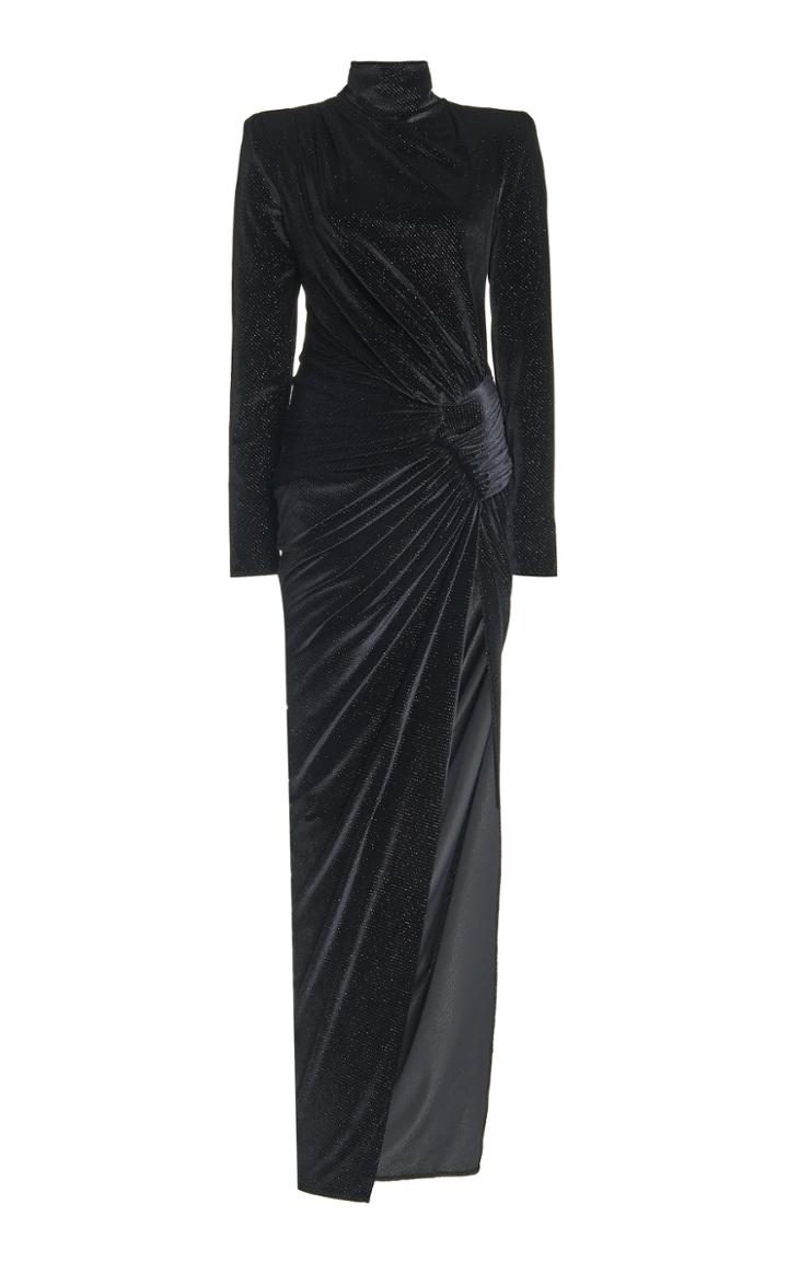 Alexandre Vauthier Gathered Metallic Stretch-velvet Maxi Dress