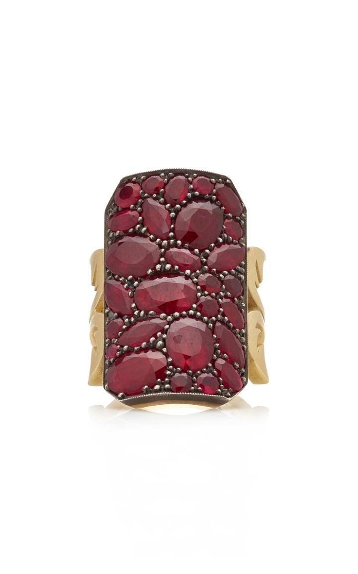 Sylva & Cie Ten Table Ruby 18k Yellow Gold Ring