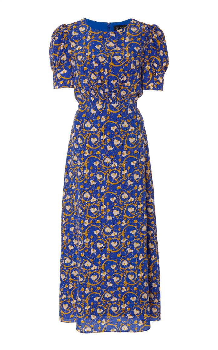 Saloni Bianca Baroque-print Silk Midi Dress