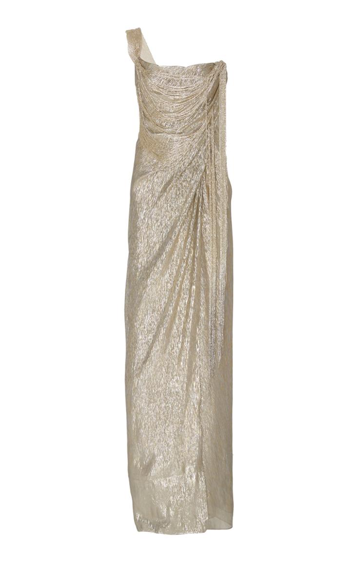 Oscar De La Renta Draped Gown With Metallic Fringe